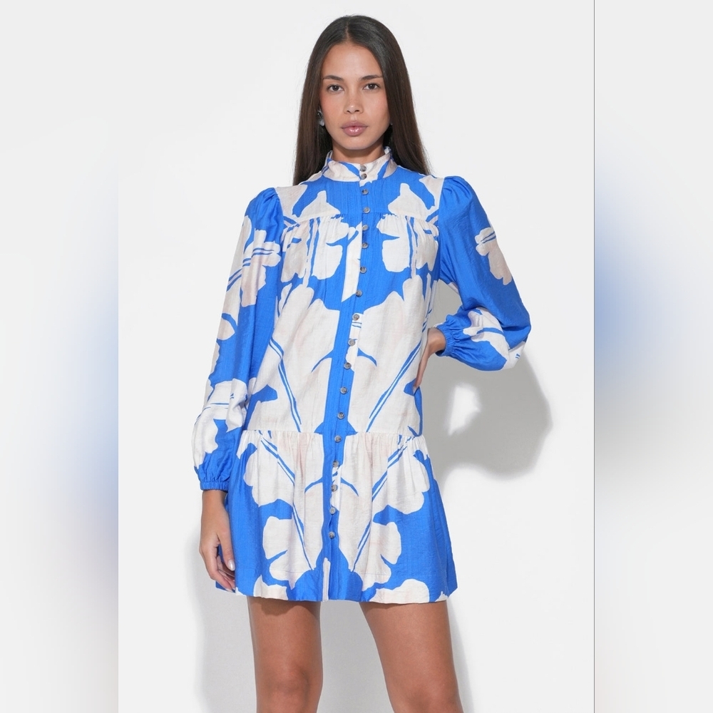Adelyn Rae Bright Blue Floral Button-Front Mini Dress - Picture 6 of 6